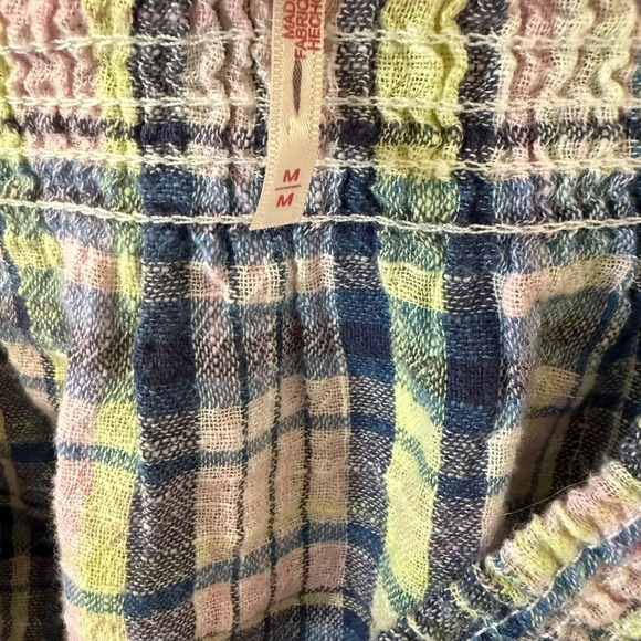 Free People Marlena Plaid‎ Balloon Long Sleeve Smocked Crop Top, Multi,M - Picture 3 of 13